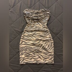 Windsor Edgy Shine Sequin Zebra Print Mini Tube Dress